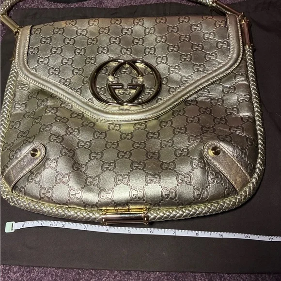 Gucci Britt Tassel Flap Bag Guccissima Metallic Gold w Tassel, dust bag and box - Picture 5 of 16